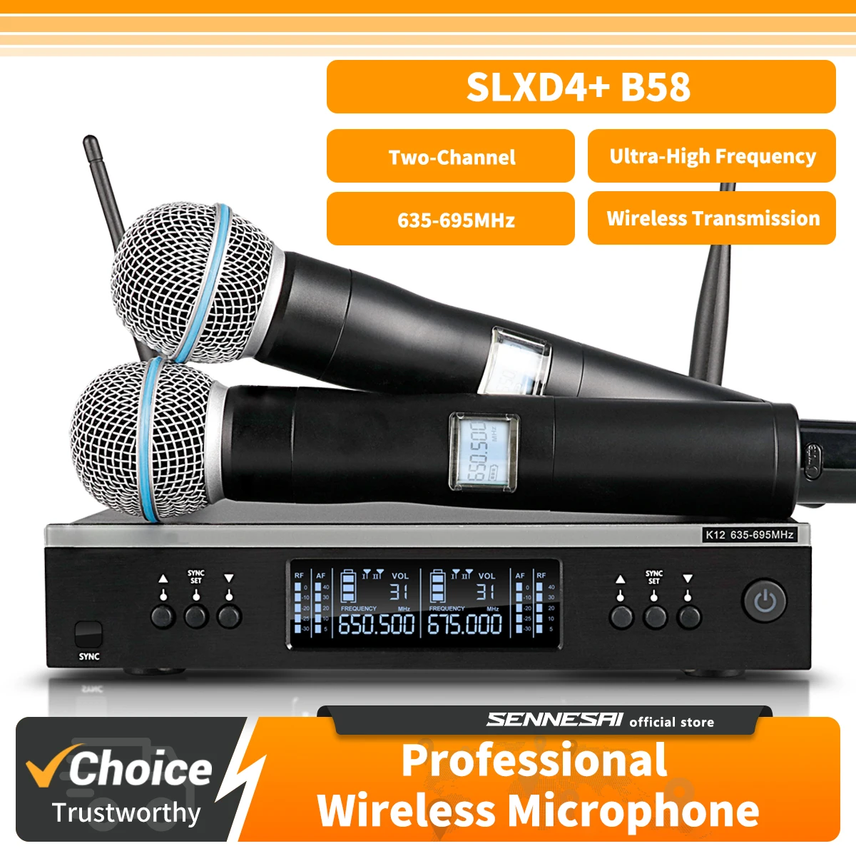 SLXD4+ Professional Dual Wireless Microphne Stage Performance 2 Channels UHF Karaoke Metal Handheld