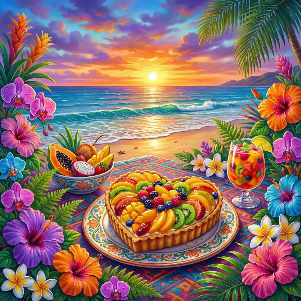 DIY Tropical Beach Sunset Fruit Tart Floral Feast Landscape Art Diamond Painting Mosaic Handmade Art Exquisite Home Decoration