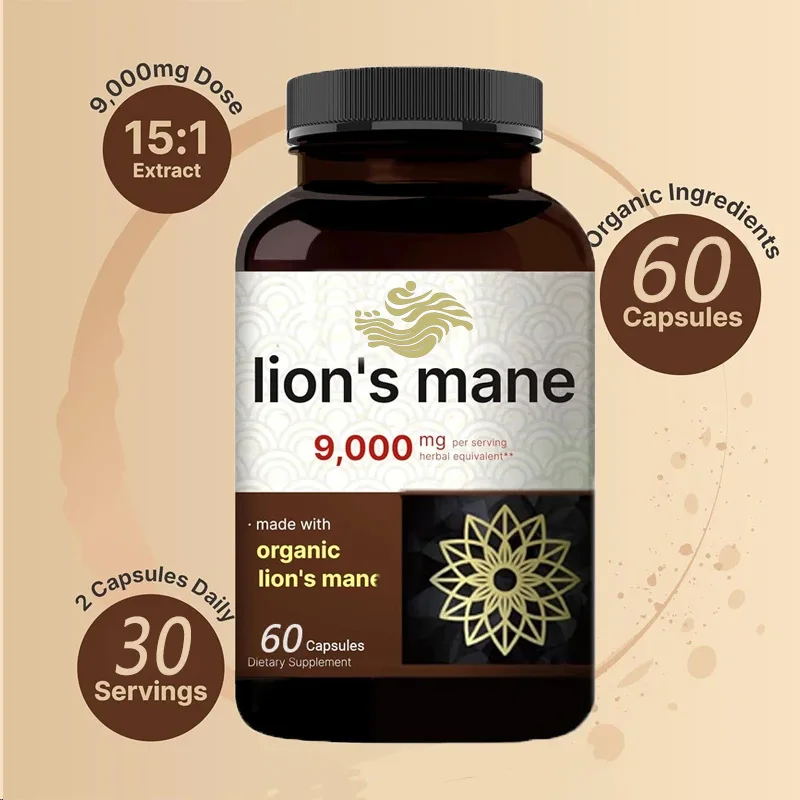 Lion Mane Mushroom Supplement Capsules Organic Lion Mane Powder Extract Cognitive Brain Intelligence And Immune