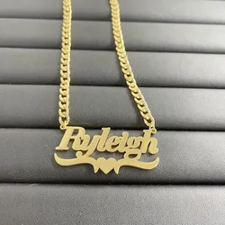 Custom Cuban Chain Heart Name Necklace Women Girl Jewelry Stainless Steel Gold Color Personalized Nameplate Necklace Best Gifts