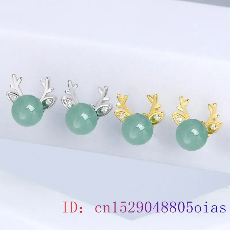 Pendientes de ciervo de Jade de nefrita tallado, amuleto de diseñador, tachuelas de oreja, regalo de energía Natural, amuletos de plata 925, piedras preciosas verdes