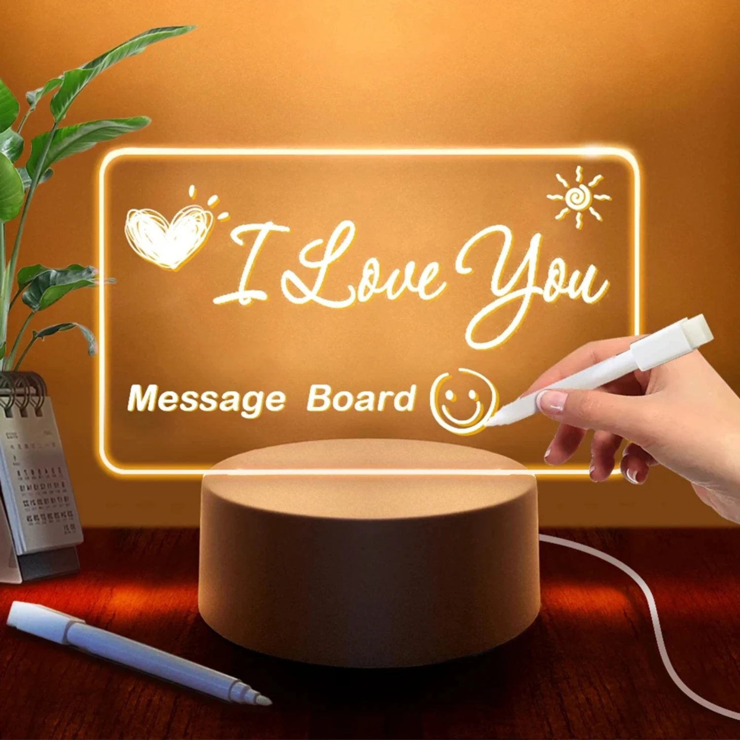 Luminous Transparent LED Night Lights for Creating a Cozy Bedroom and Room Atmosphere, USB Erasable Message Board Calendar, Deco