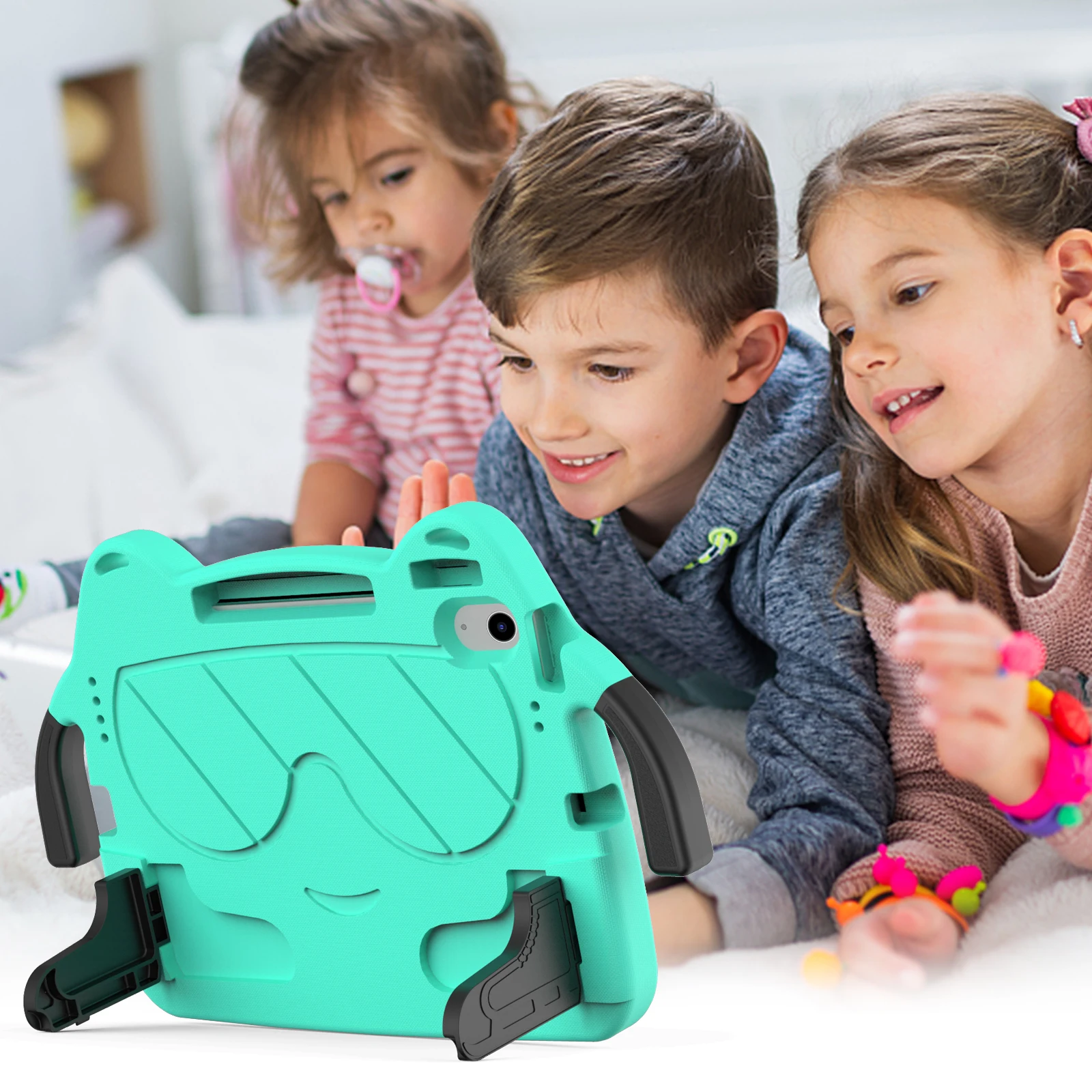 아이패드 프로 에어 4 5 6 7 8 9 10세대용 스탠드 태블릿 케이스, 손잡이가 있는 충격 방지 10.2 11 10.9인치 어린이 선물용 커버