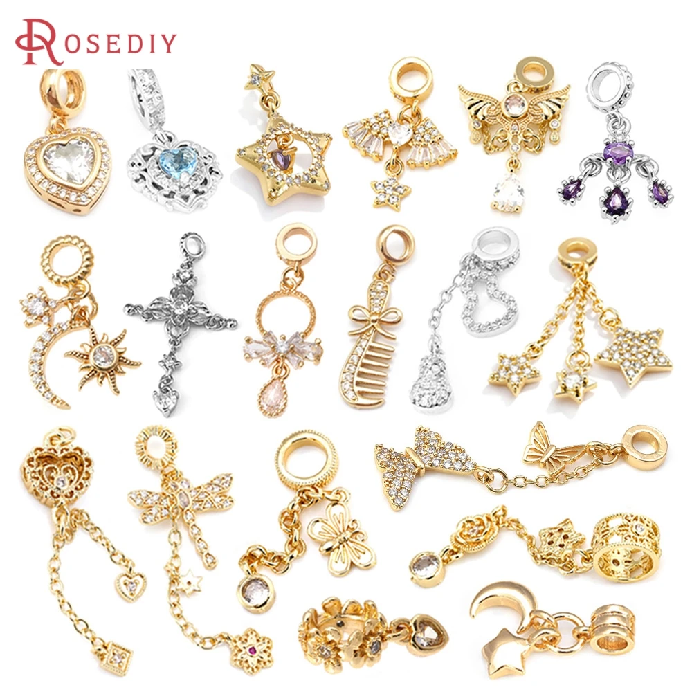 18K Gold Color Large Hole Beads Bracelets Charms Pendants High Quality Diy Jewelry Accessories Rosediy Official Store