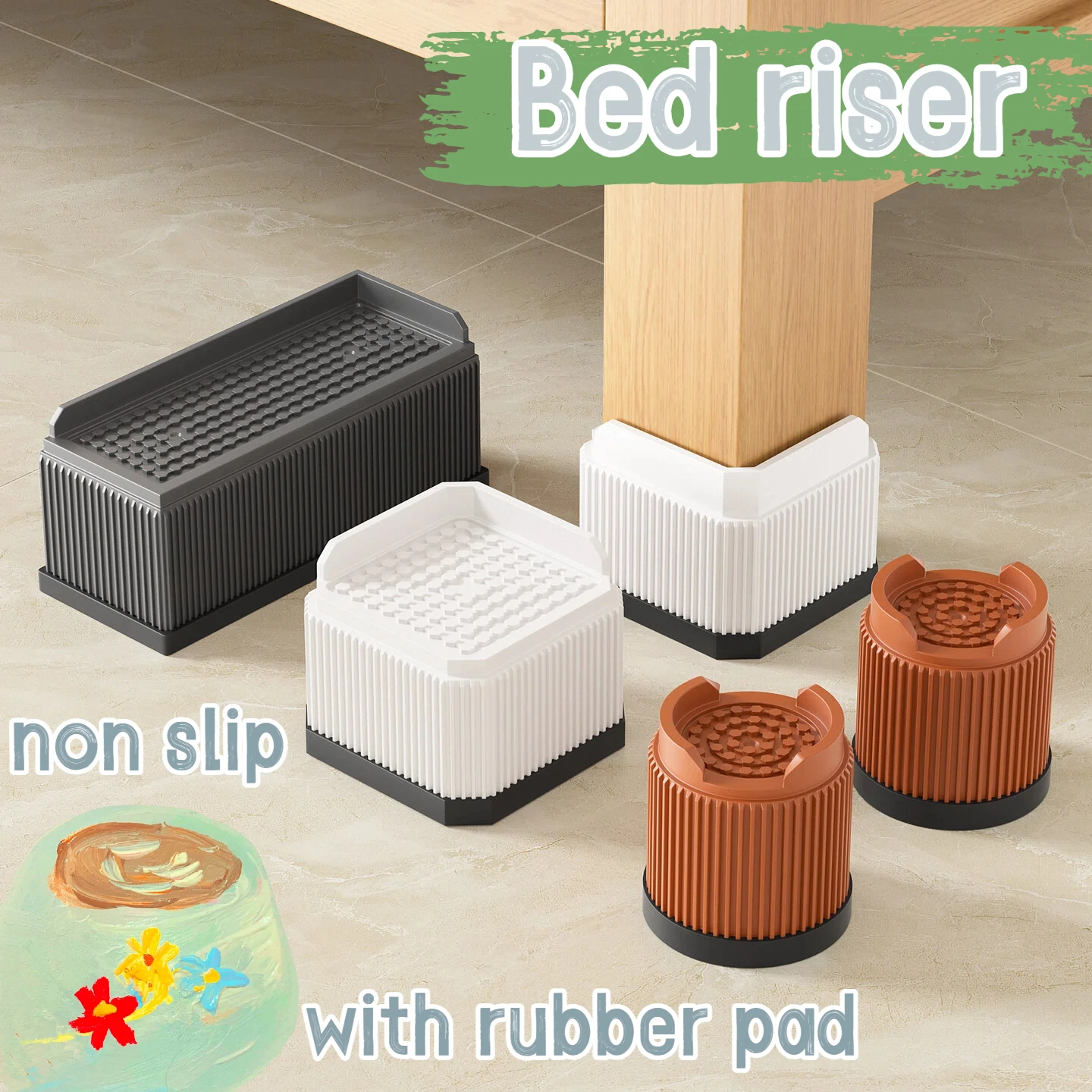 Anti Scratch Furniture Riser Heavy Duty PP Plastic, Bed Sofa Table Leg Riser 1-4 Inch 500kg Capacity Non Slip, 3 Colors
