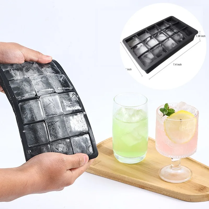 New 15Grid Silicone Ice Cube Mold Large Square Ice Cube Tray Molds Bar Milk Tea Shop Ices Cube Production Mould Ices Storage Box