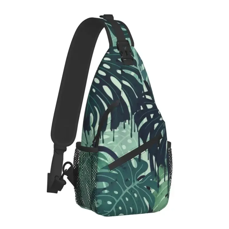 Green Monstera Leaves Sling Crossbody Backpack Men Custom Summer Tropical Plants Shoulder Chest Bag for Traveling Daypack