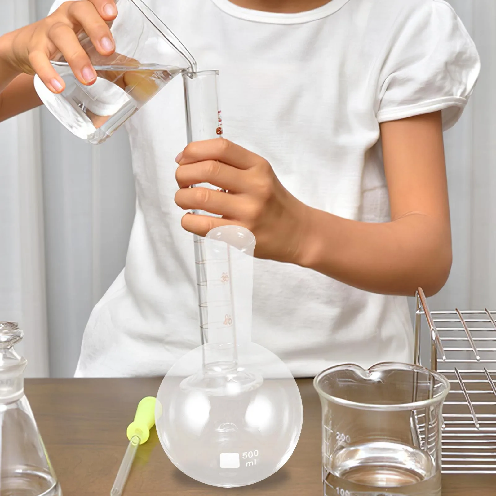 

Neck Glass Flask Clear Lab Flask 500ml Flat Bottom Stable for Experiment Chemistry Distillation Glass Flasks Science Flasks