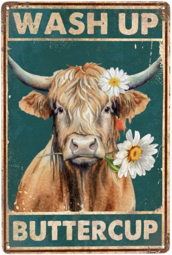 Highland Cow Vintage Metal Poster Wash up Buttercup Sign Decor-Retro Funny Cow W