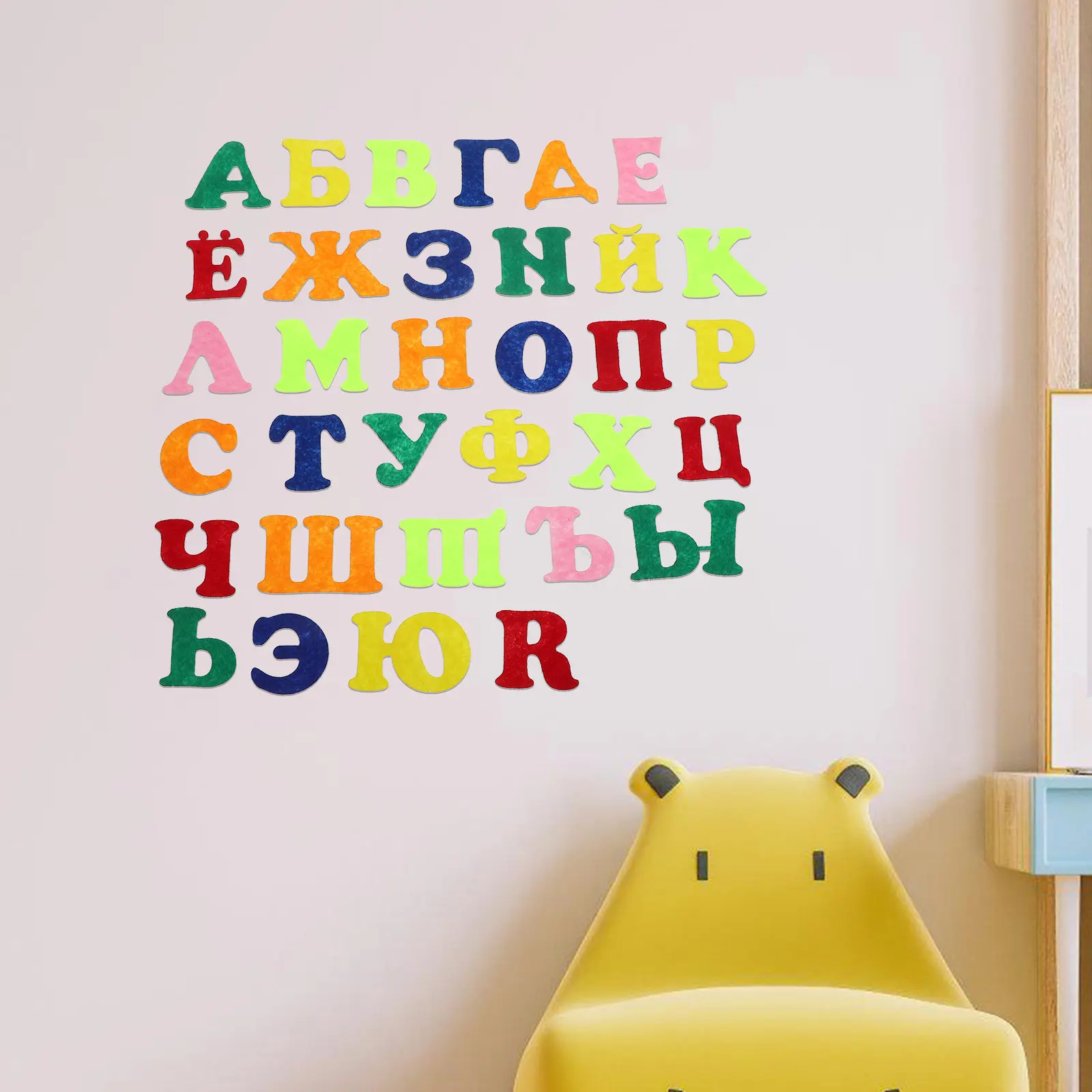 1Set Russian Alphabet Felt Letters Stickers Classroom Decoration Early Learning Tool Kindergarten Educational Use