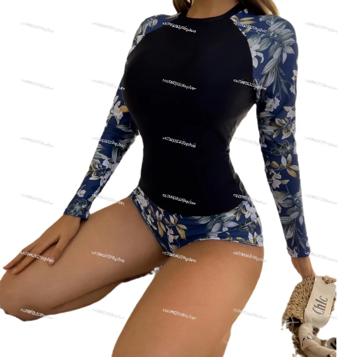 

Floral Swimsuit Tankini Set Female Swimwear Sports Beach Wear Bathing Suits with Shorts Girls Long Sleeve Women Rash Guards