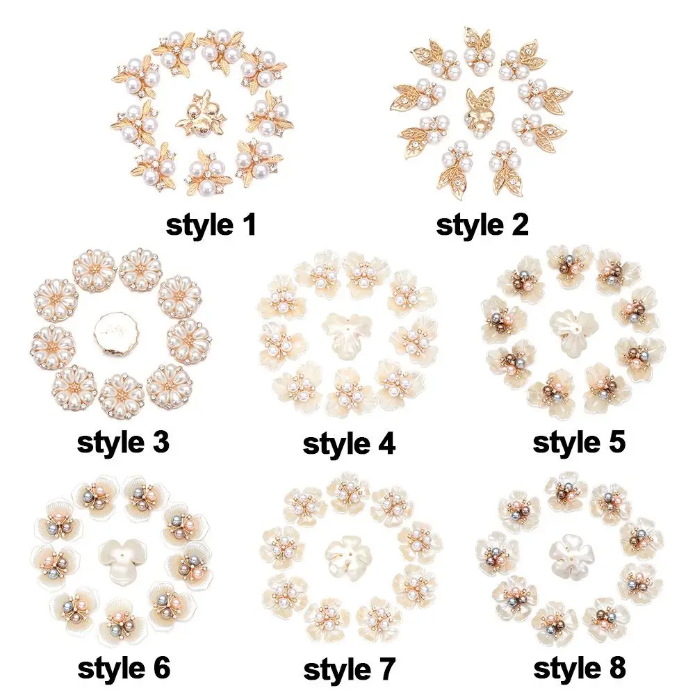 10PCS Pearl Flower Rhinestone Buttons Sparkling Crystal Hairpins Decoration Clothes Sewing Accessories