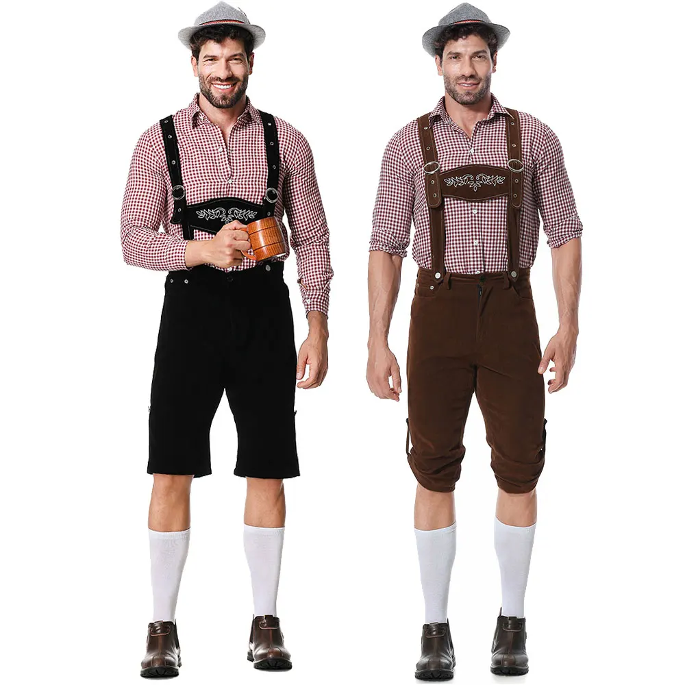 

Three-Piece Set Oktoberfest Lederhosen Costume for Men Bavarian German Beer Festivals Suspenders Shirt Hat Cosplay Beer Outfits