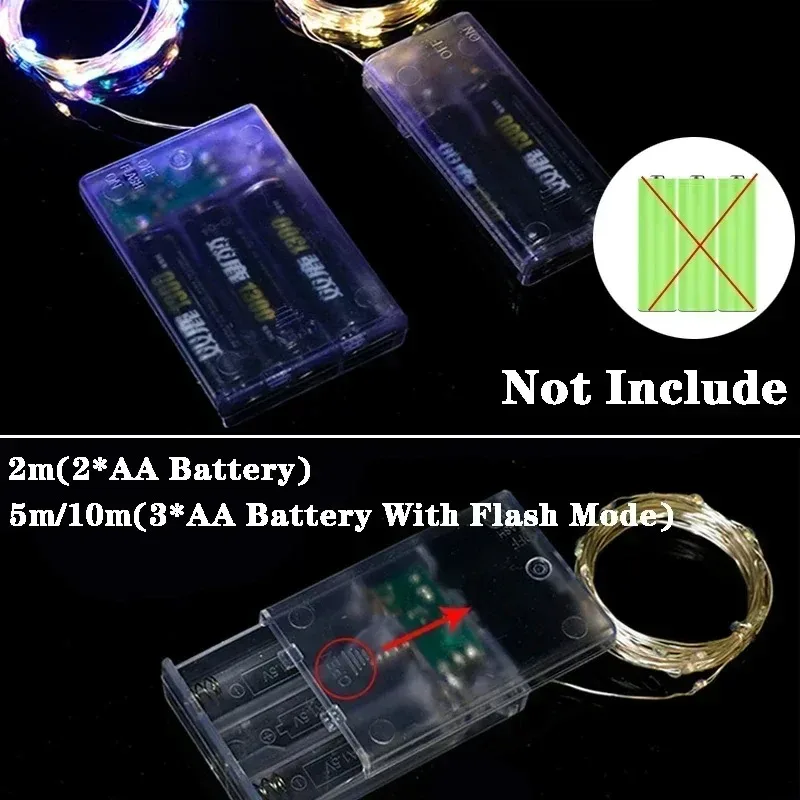 Silver Wire LED Fairy Lights String - Battery Box Wedding Holiday Garland Lamp Christmas Decoration