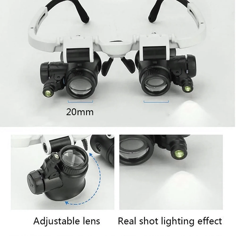 LED Magnifying Headband Jeweler Repair Loupe Glasses, 2X - 8X, 15X, 23X Adjustable Head-Mounted Lens LK-AA39