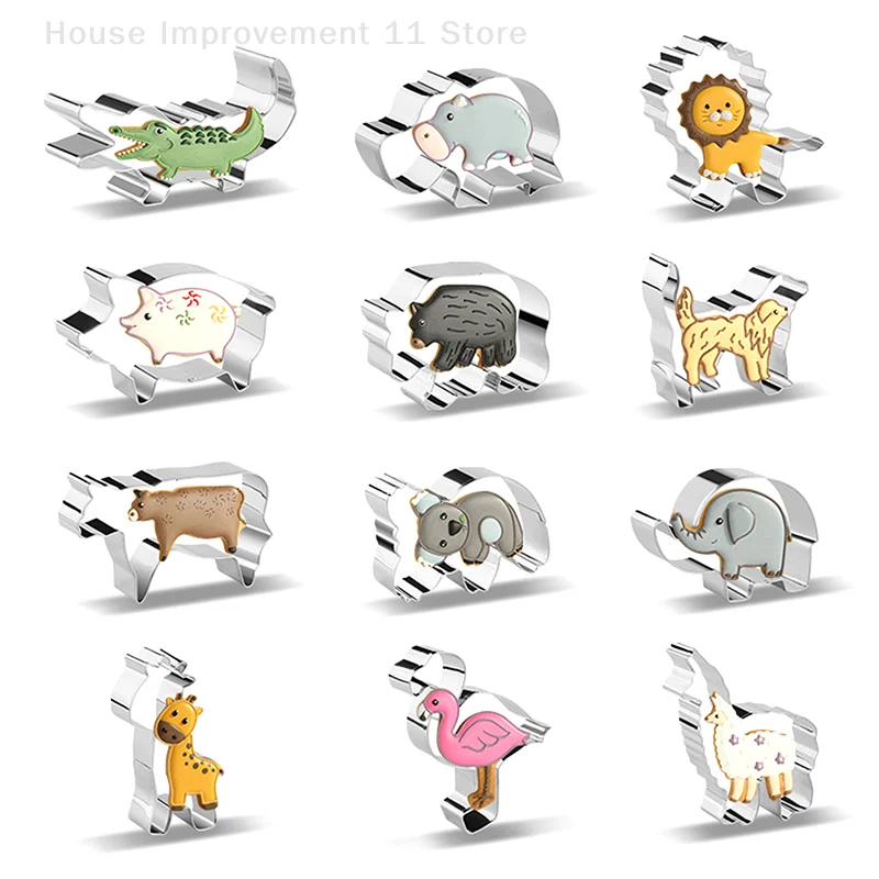 12Pcs Animal Cookie Cutters, Stainless Steel Safari Zoo Animals Cookie Cutters With Lion, Giraffe, Hippo, Koala, Elephant, Dog