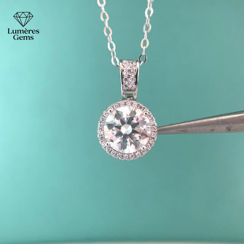 Lumière Gems Platinum PT950 Morganite Round Wrapped Necklace for Women - Dark Color High-End Four-Carat Set Diamond Pendant