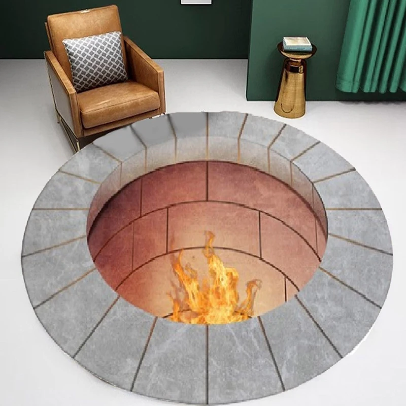 3D Carpet Circular Cushion Home Stereo Vision Bedroom Carpet Living Room Sofa Blanket Mat Nonslip Stove Style Carpet Mat Durable