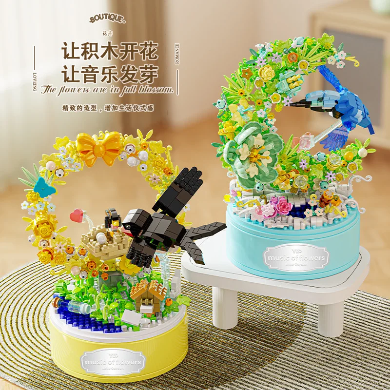 

Flying Bird Rotating Music Box Building Blocks Educational Toy Gift for Kids