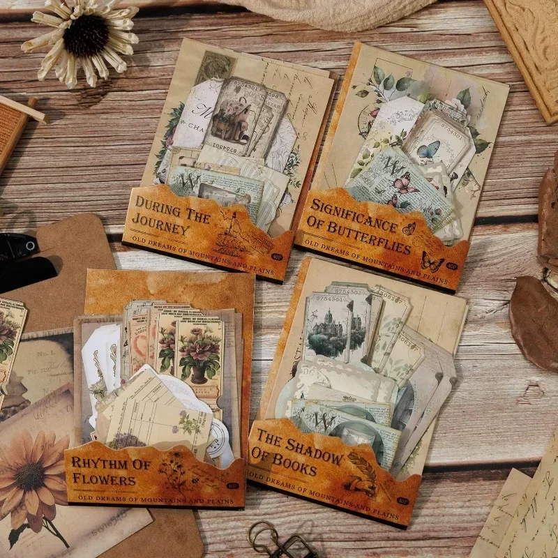 40pcs Handbook Material Pack American Vintage Stickers Pack Mountain Wild Old Dreams Series Decoration Collage 181*117mm