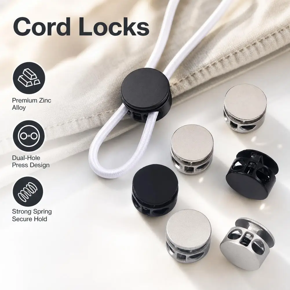 6Pcs Metal Cord Locks Double Hole Spring Toggle Stopper Zinc Alloy Shoelace Locks Fastener Clip For Athletic Casual Shoes