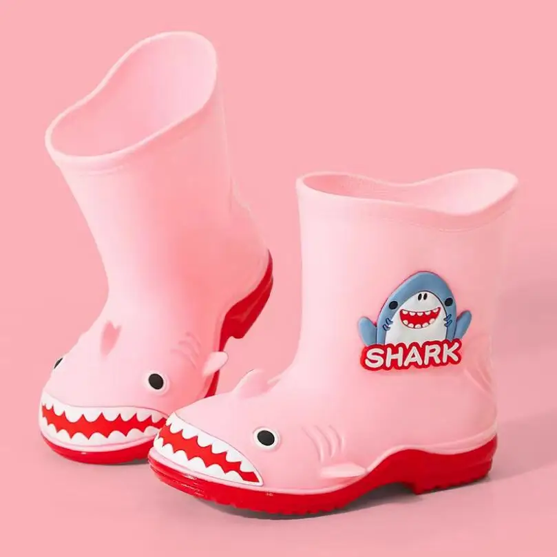 Women's Cute Cartoon Shark Children's Rain Shoes Plastic Anti slip Boys and Girls Waterproof Rain Boots Outdoor Water Shoes