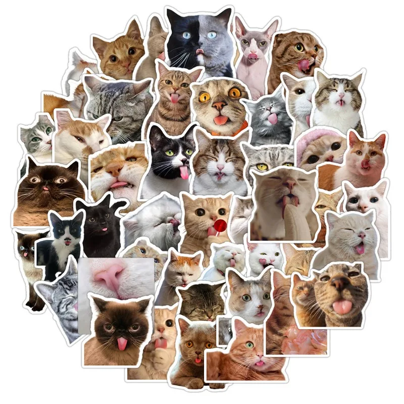 50/30/10PCS Popular Funny Cartoon Kitten Sticking Out Tongue Graffiti Sticker Waterproof Stationery Notebook Decorative Sticker