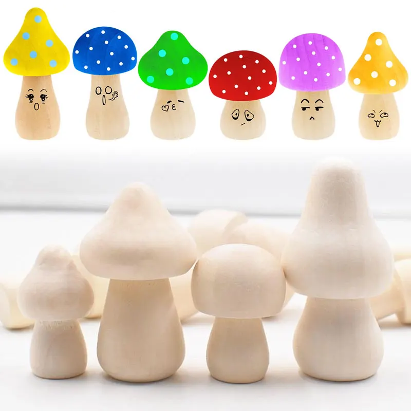 5PCS Mini Unfinished Wooden Mushroom Natural Mushroom Figurines For DIY Art Crafts Projects Paint Color Home Desk Ornaments