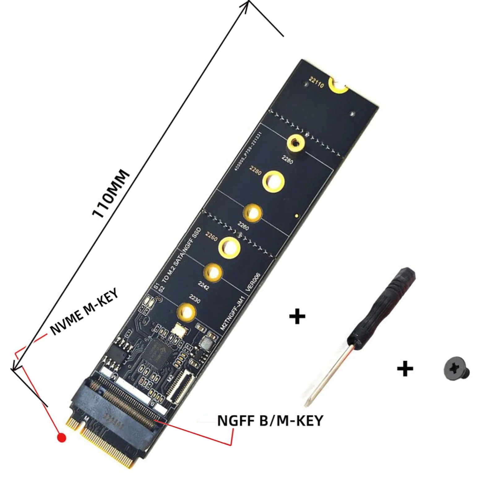 NVME to M.2 SATA SSD Adapter M Key to B+M Key SSD M2 Adapter Convert Card Riser JMB582 Chip for 2230 2242 2260 2280 M.2 SATA SSD