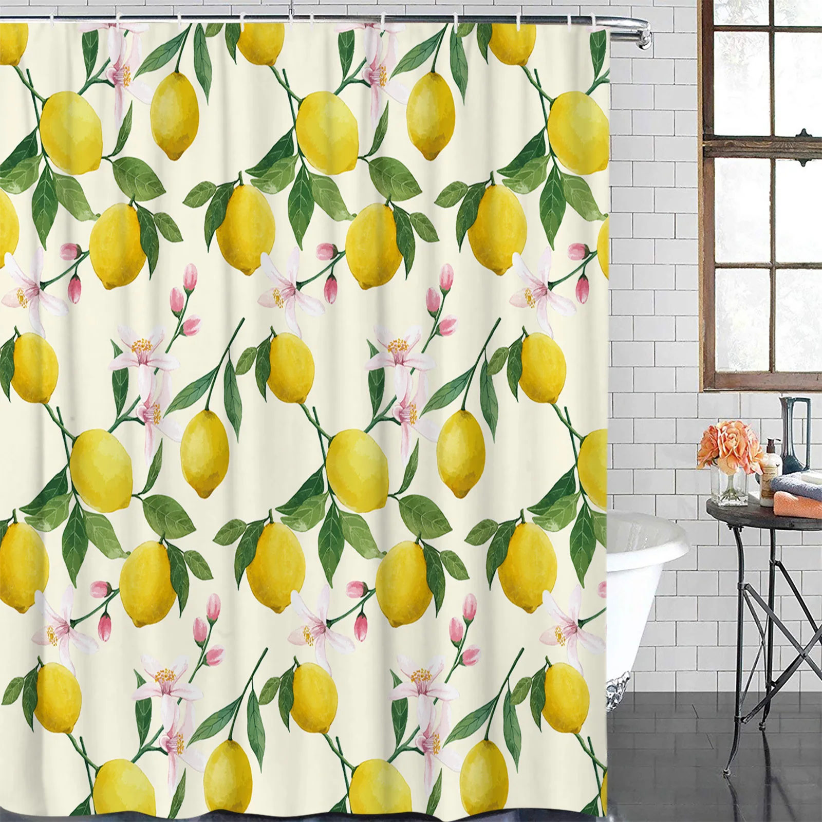 Summer Lemon Fruit Flower Waterproof Bathroom Decoration Shower Curtain With Hook Printed Bathtub Curtains Bathroom Accessories