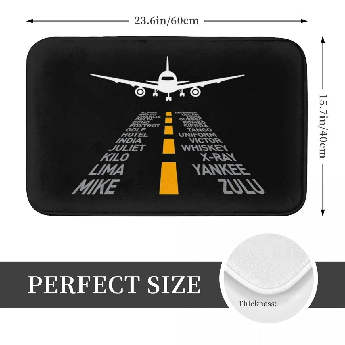 Airplane Pilot Gifts Airport Runway Phonetic Alphabet Plane Anti-slip Doormat Floor Mat Durable Carpet Rug for Home Footpad Mats