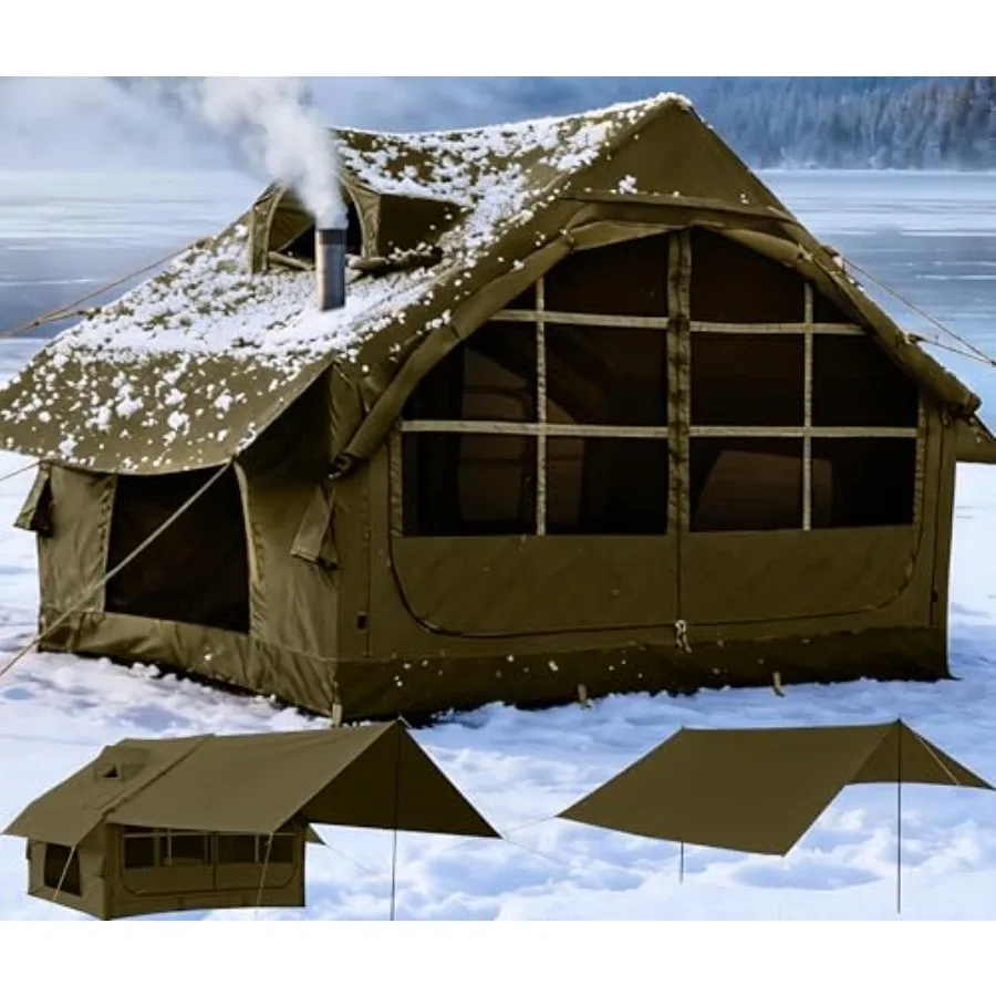 

Надувные палатки для кемпинга с отверстием для печи, для 4-6 человек, простые в установке, надувные палатки для 4 сезонов, водонепроницаемые, для кемпинга.