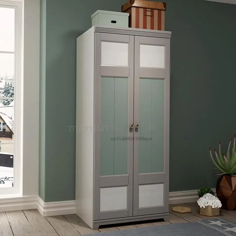 Modern Minimalist Home Bedroom Storage Cabinets Two-Door Three-Door Children's Wardrobe Solid Wood American Wardrobe Closet