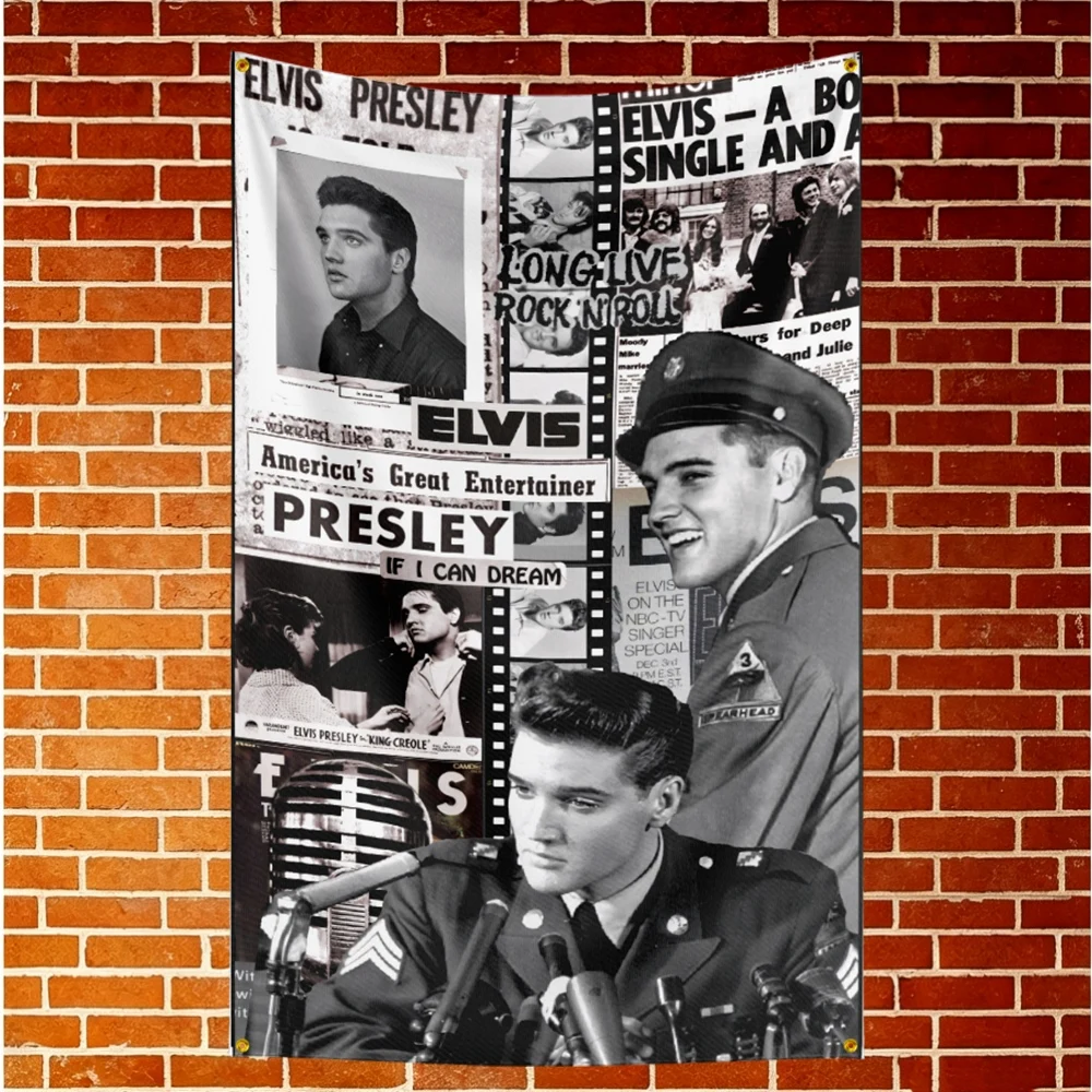 Elvis Music Flag Banner For Fan Cave Watch Party Tailgate Gathering Indoor Outdoor Backyard Home Festival Ornament Supply