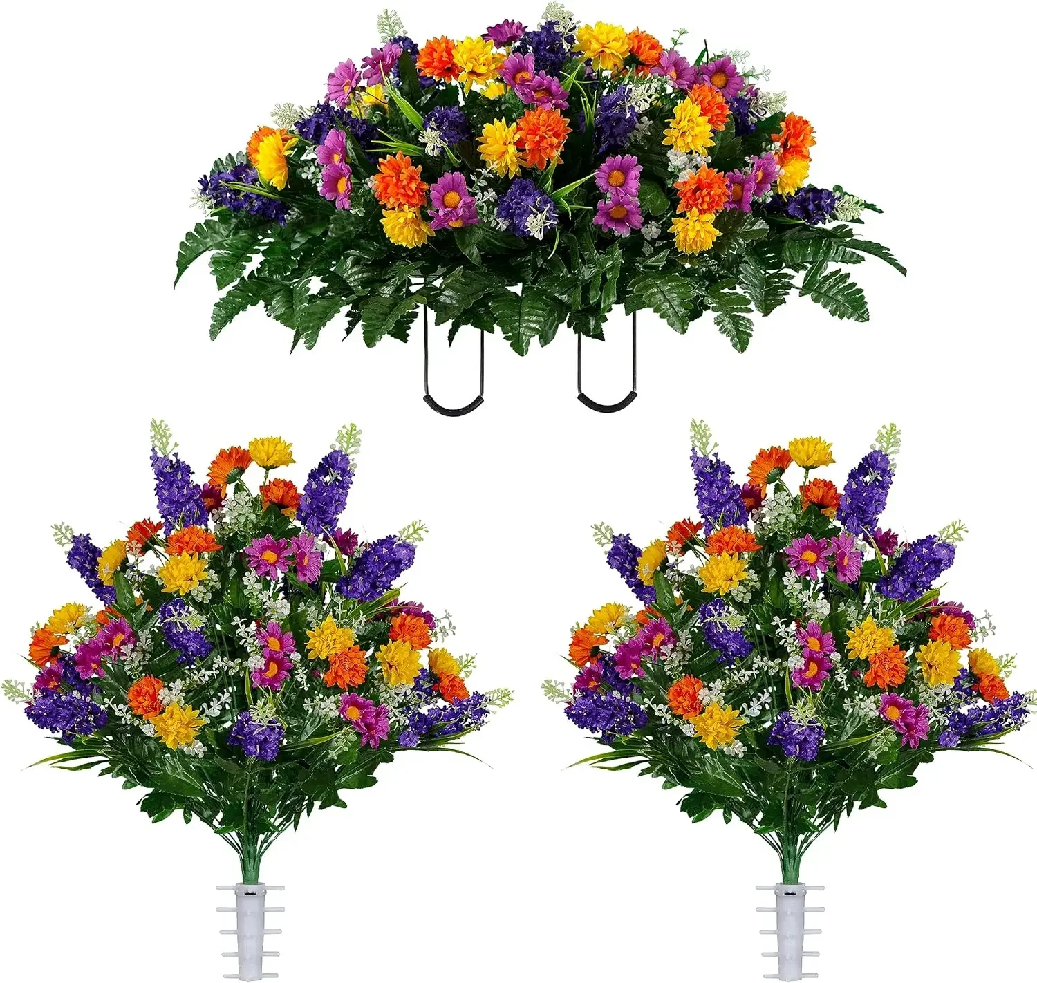 

Sympathy Silks Artificial Cemetery Flowers – Realistic Vibrant Wildflowers Outdoor Grave Decorations - Non-Bleed Colors- 2 Purpl