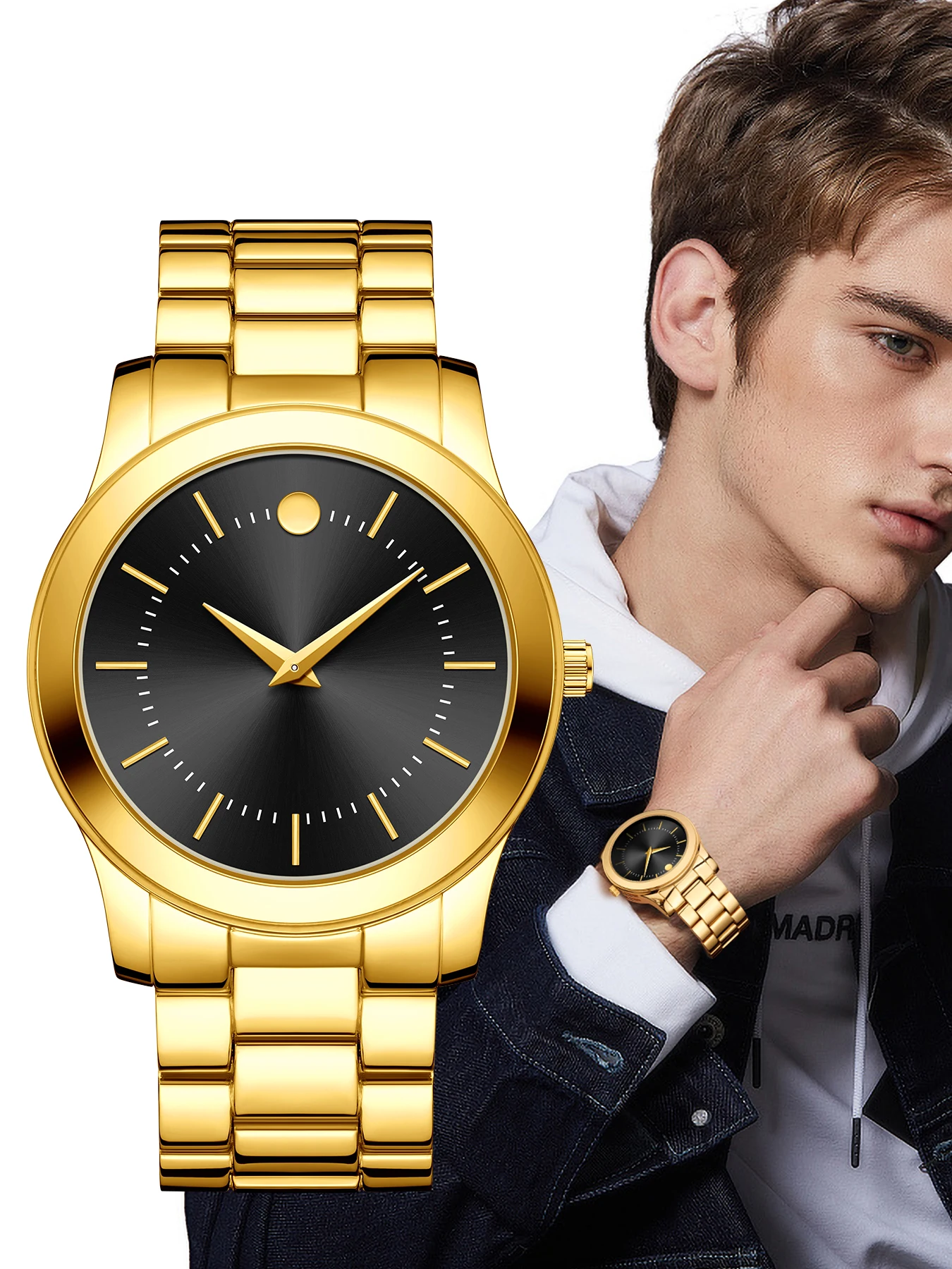

Stylish men’s bracelet watch: a minimalist, water-resistant quartz timepiece for business reloj mujer reloj hombre