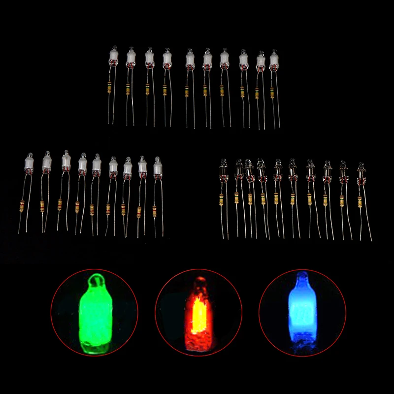 10 szt. Żarówek lampa neonowa 4*10mm 5*13mm wskaźnik zasilania główny z oporem 220V czerwony/niebieski/zielony