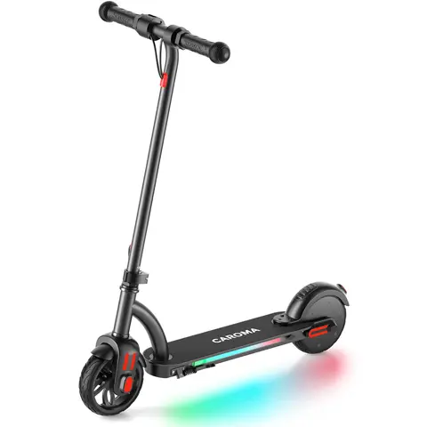 Trottinette électrique pour enfants de 6 à 12 ans, 3 vitesses réglables, moteur 150W, avec affichage LED à lumière colorée et double système de freinage