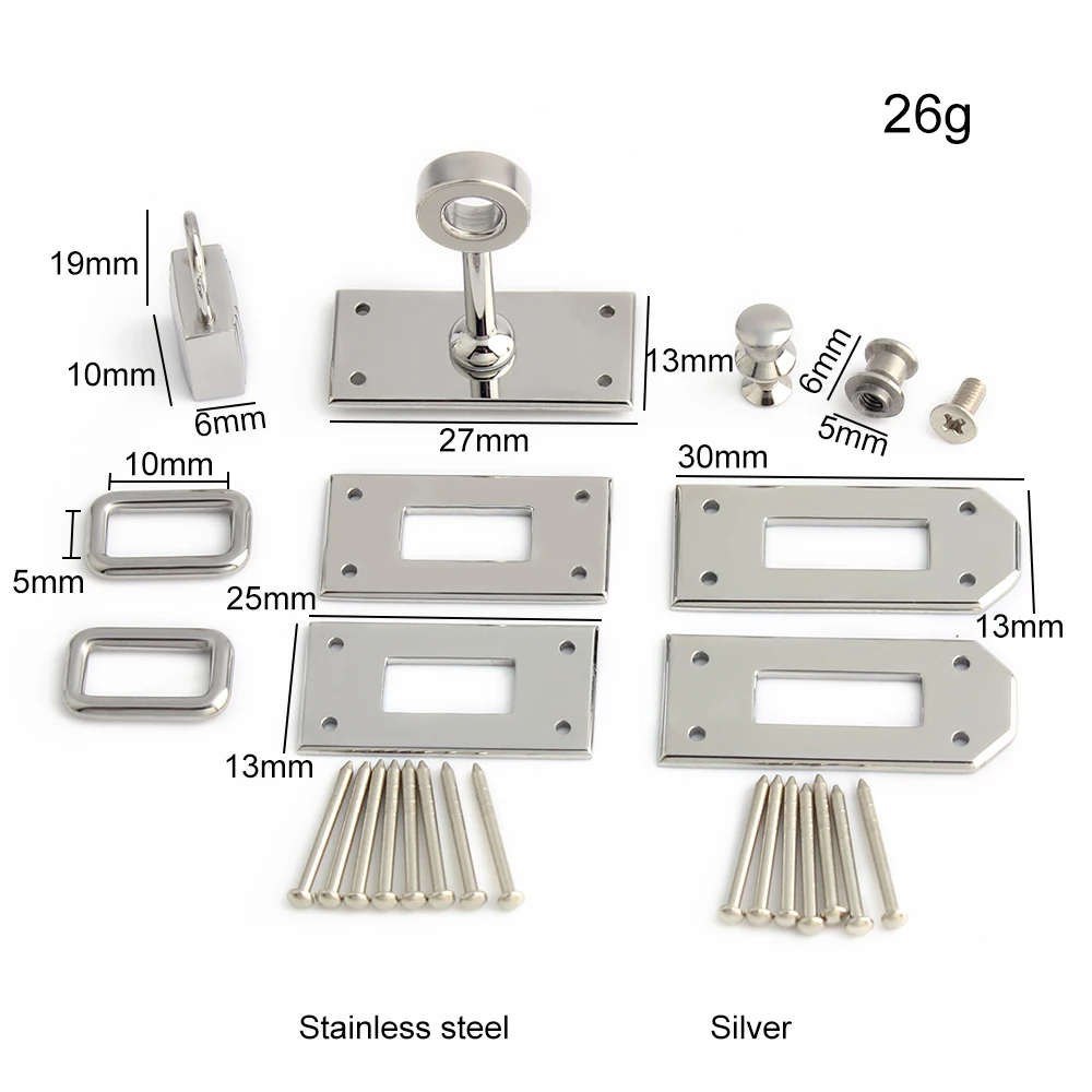 1/4/10Sets New Style Stainless Steel Metal Rectangle Eyelets Lock For Purse Handbags Bags Hanger Sole Plate Lock Accessories