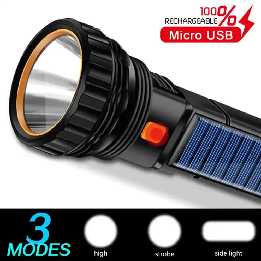 Multi-function Solar Flashlight USB Rechargeable Strong Light Tactical Torch Outdoor Portable LED Lantern For Camping Fishing
