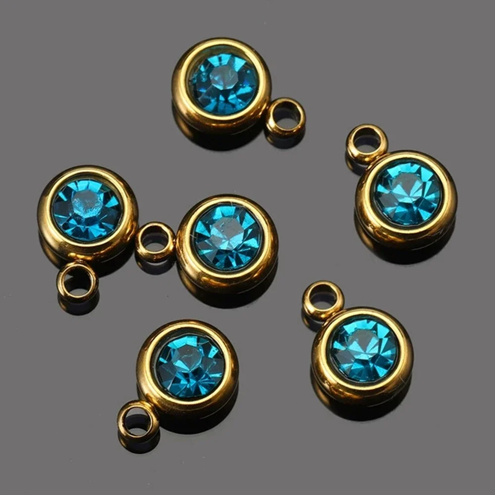 60Pcs 6.5mm Stainless Steel Birthstones Charms Pendants Rhinestone Crystal Beads Pendant for Necklace Bracelet Jewelry Making