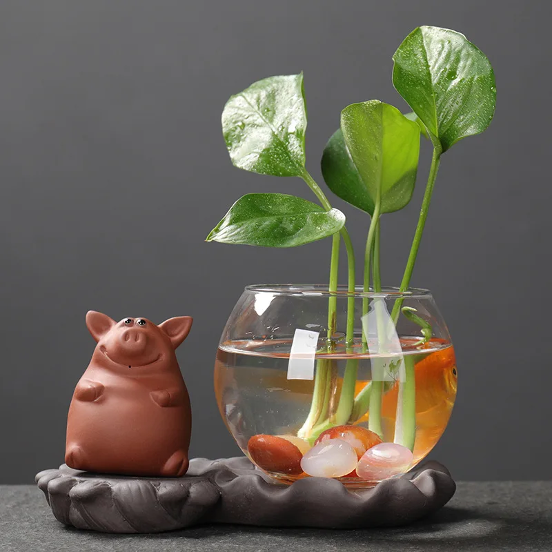 Purple Clay Handicrafts Tea Pet Ceramic Fish Fortune Desktop Ornaments The Monk Home Decor Water Planting Vase