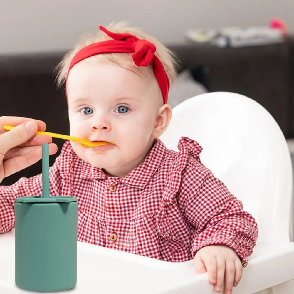 

Reusable Silicone Cup Silicone Kids Toddler Cups with Lid Straws Reusable Spill Proof Cups for Home School Unbreakable 150ml