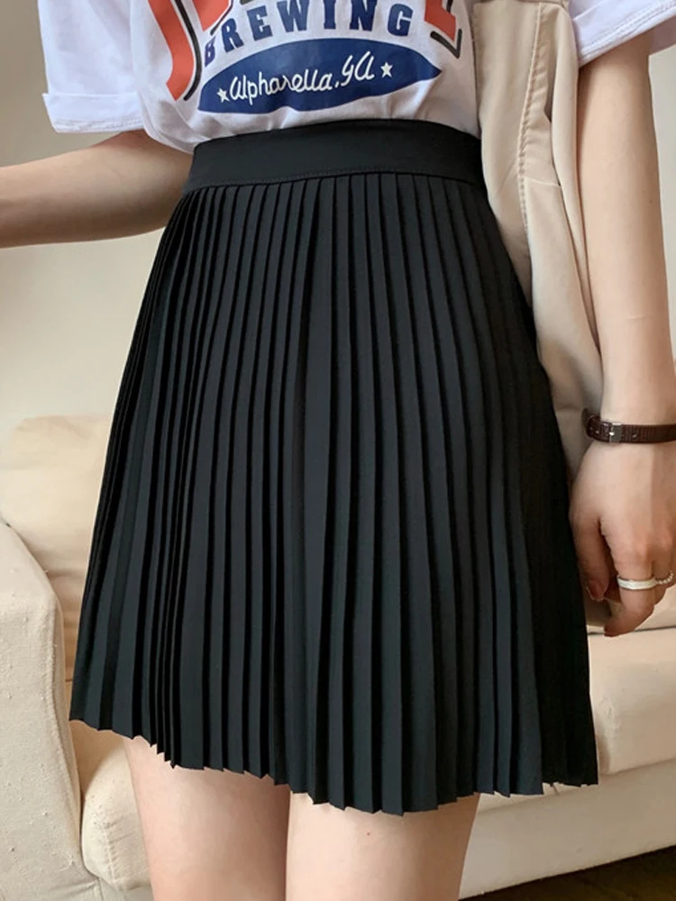 2024 New Fashion Spring Summer Pleated Skirt Solid Color High Waist Women's Slim Versatile Lining Short Skirts Girl's A-line