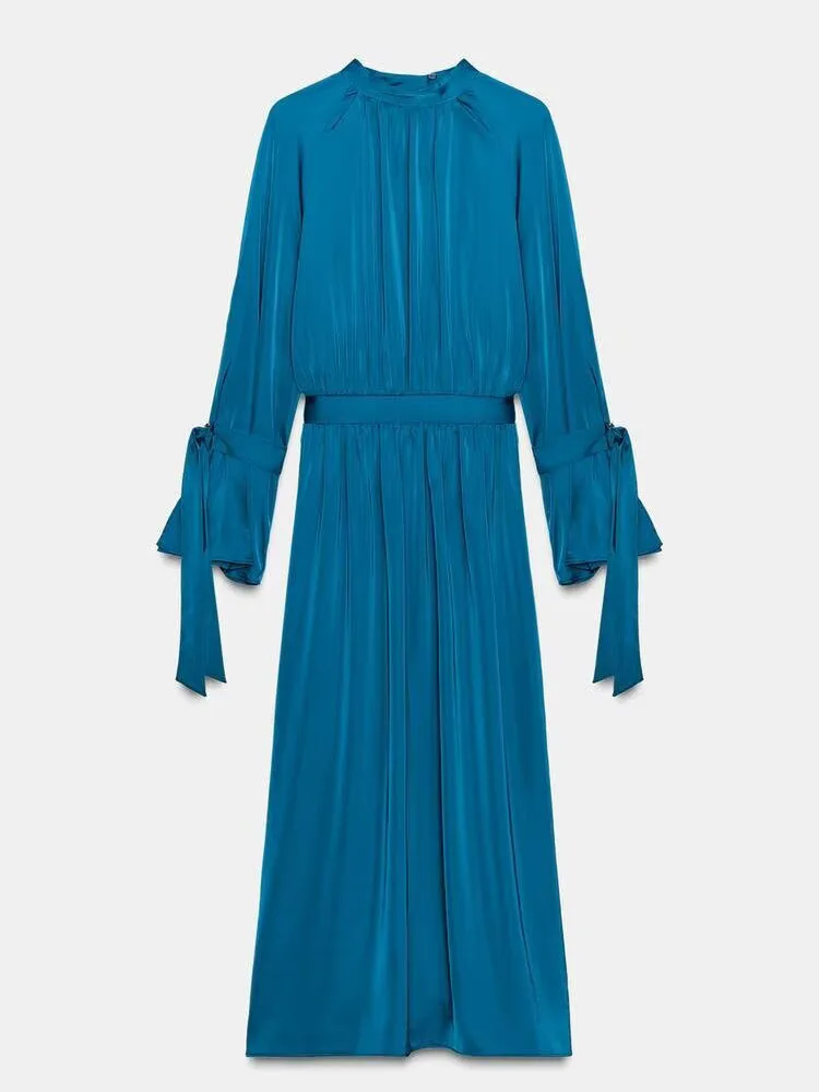 فستان مريح مريح من الحرير الحلو والساتان ميدي دكتور وصل حديثًا لشتاء 2025 فستان نسائي أنيق عميق على شكل حرف V طويل Sve #4