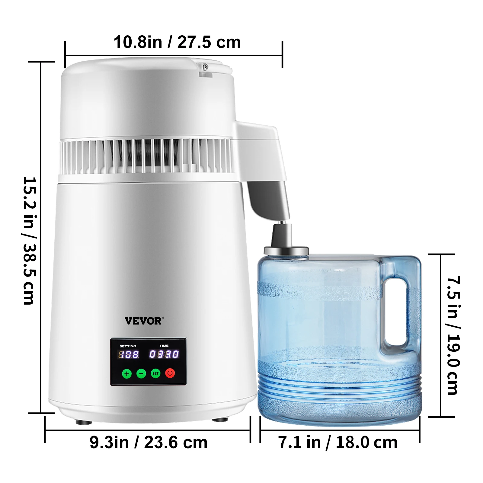 SucceBuy 4L Waterdestilleerder Purifier Filter 1 L/H Distillatiesnelheid Dispenser Drinkfles Waterontharder Touchscreen Thuisgebruik