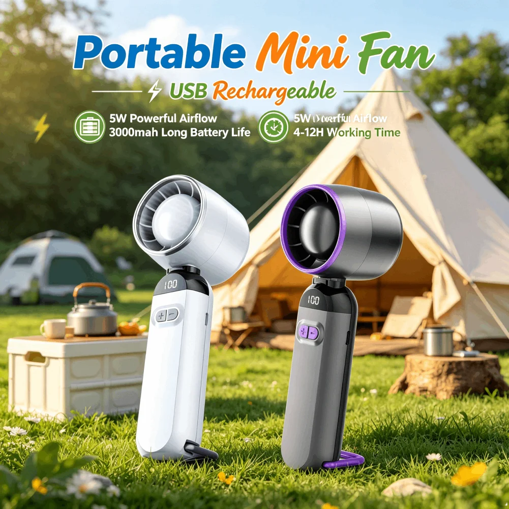 Portable High Speed Cooling Handheld Fan 3000mAh Rechargeable 100 Wind Speeds Adjustable Mini Foldable Air Cooling Turbo Fan