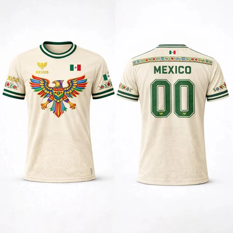 Mexico Vintage Flag Graphic Football Jersey, Unisex Quick Dry Breathable Short Sleeve T-Shirt, Summer Casual Sport Tops