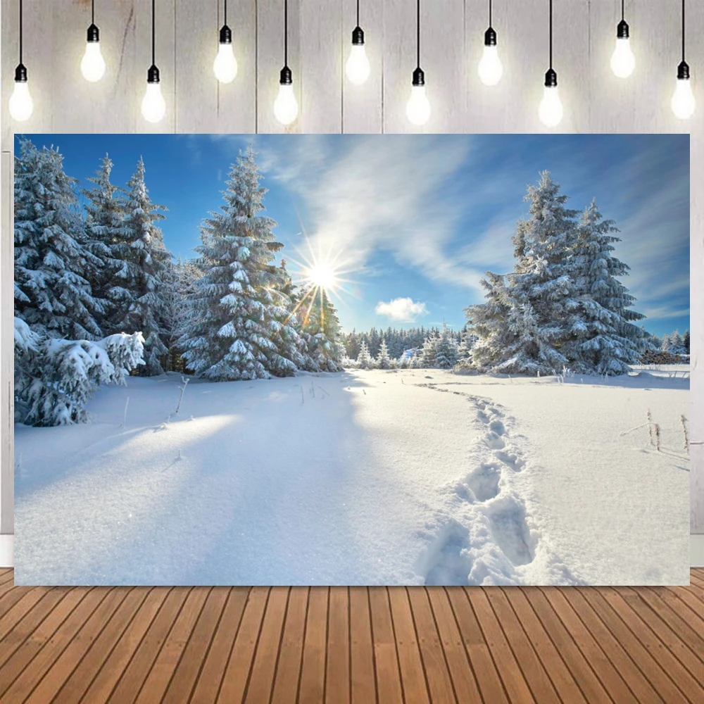 Winter Snow Forest Backdrop Wonderland Natural Landscape Tree Photography Background Family Christmas Party Decor Photo Studio