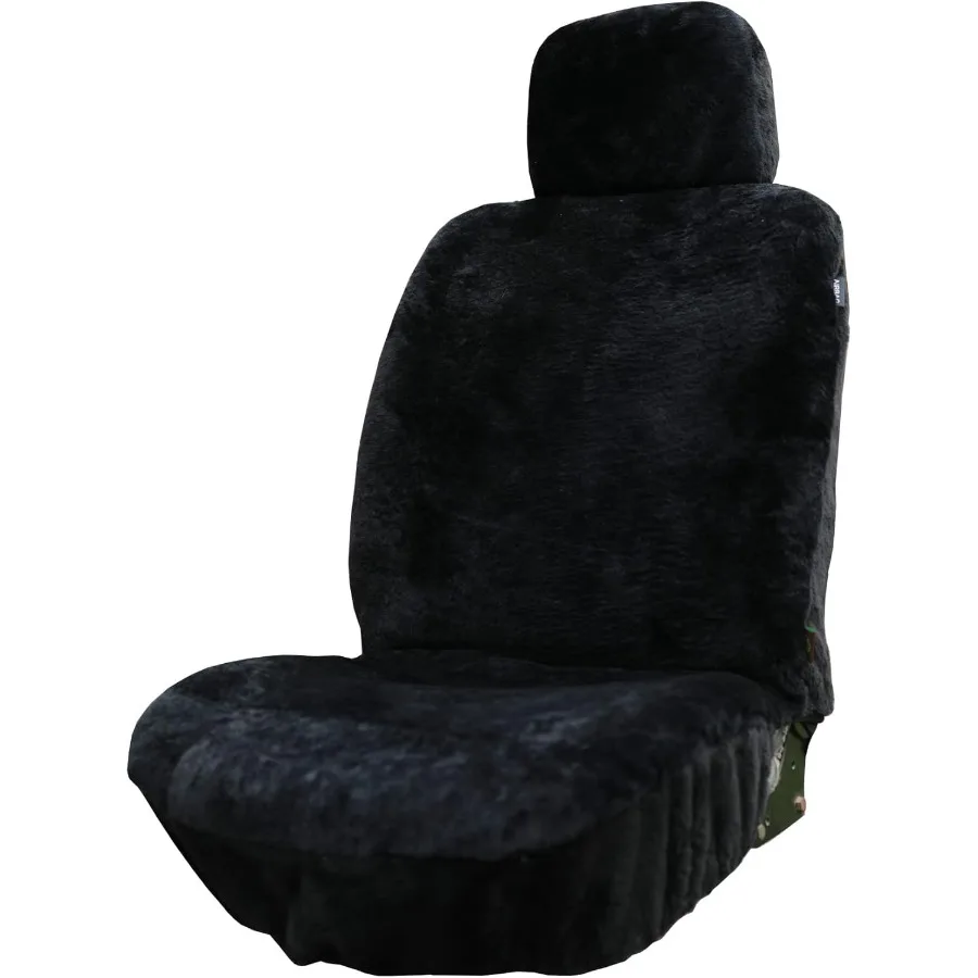 

Premium Sheepskin Car Seat Cover All Season Comfort and Protection Easy Installation 56" x 23" Black Color